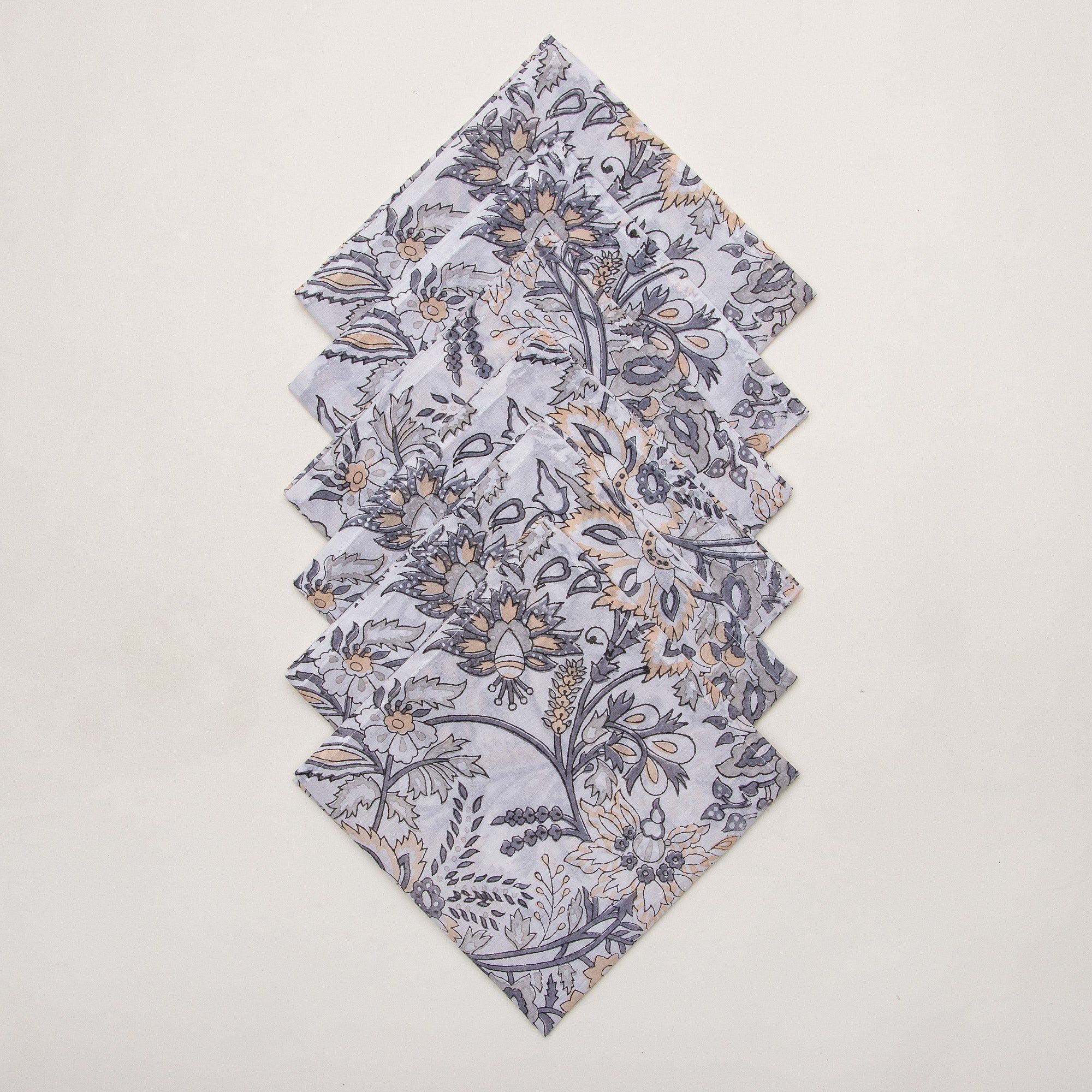 Hand Block Grey Floral Cotton Stylish Rumal